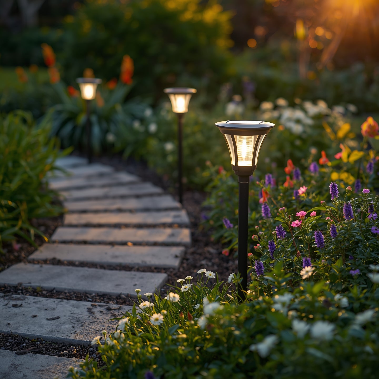 Set of 4 Outdoor Solar-Powered Garden Lights